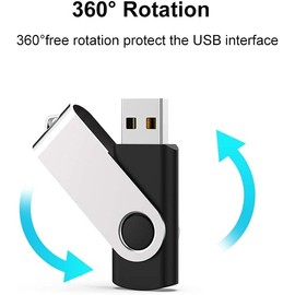 JUANWE 10 Pack 16GB Bulk USB 2.0 Flash Drive Thumb Drive Jump Drive Fold Storage Swivel Memory Stick with Key Ring Design Portable Pen Drive, Black