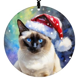Siamese Cat Christmas Ornament - Watercolor Theme With Snow, Santa Cap and Northern Lights - 2024 Acrylic Ornaments For Tree - Cat Gifts and Holiday Home Decor