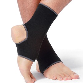 NEOTech Care Ankle Support Sleeve (1 Pair) - Open Heel, Light, Elastic & Breathable Knitted Fabric - Medium Compression - For Men, Women, Kids - Right or Left Foot - Black Color (Size S)