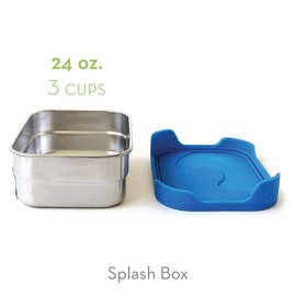ECOlunchbox Splash Box Leakproof Stainless Bento Lunch Container With Silicone Lid | Holds 3 Cups (equivalent to 24 oz & 709 ml) | Measures 6.5 x 4.75 x 2 inches (16.5 x 12 x 5 cm) | 100% Plastic-Free