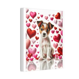 DistinctInk Valentine's Day Toy Fox Terrier Puppy - Decorative Canvas Wall Art - White Edge - 5/8" Gallery Wrapped - 8" x 10"
