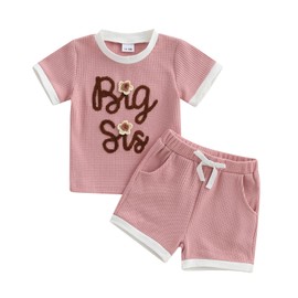 Rtnnsbbfcm Big Sister Little Sister Matching Outfits Short Sleeve Floral Shirts Shorts Sets Infant Toddler Summer Clothes (Pink Big Sis, 4-5T)
