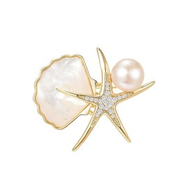 UNVAK Starfish Brooches Pearl Rhinestone Starfish Brooch Pin Ocean Jewelry Gift for Women Girls