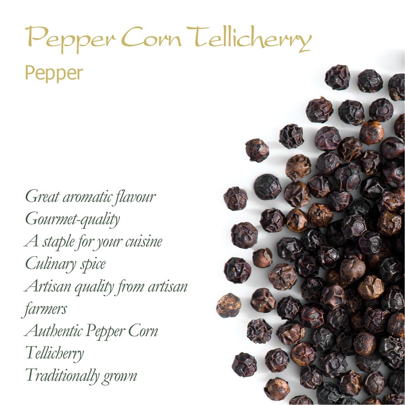 Tellicherry Black Peppercorns for Grinder - Organic Black Pepper -