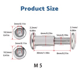 SHUNCHG Pack of 10 Connection Screws Furniture Screws M5 x 30 mm Sleeve Screws with Hexagon Socket, Stainless Steel A2 V2A Cabinet Connector, Furniture Connector, Sleeve Nut for Furniture, Cabinets