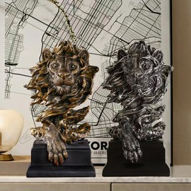 Lion Head Statue Decor Lion Sculpture Lion Decor for Home Coffee Table, Office, Bookshelf, Desk, Living Room, barn, Decor Lion Art Figurine Decorative（2 Pieces Lion Statue） (Lion)