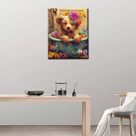 Hairy Bear with Flowers in a Tub Paint by Numbers Kits 16x20 inch Canvas Bathtub Animal Colorful Flowers Painting DIY Oil Painting for Adults Beginner with Brushes Pigment Drawings Gift(without Frame)