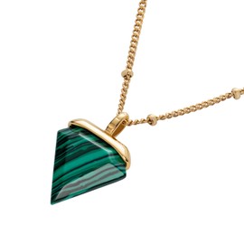 Kistanio Trigon Women's Necklace with Pendant Made of Marble in Green, Very Fine and Top Current Chain on Trend, 3 Different Shades, Gold green, Classic