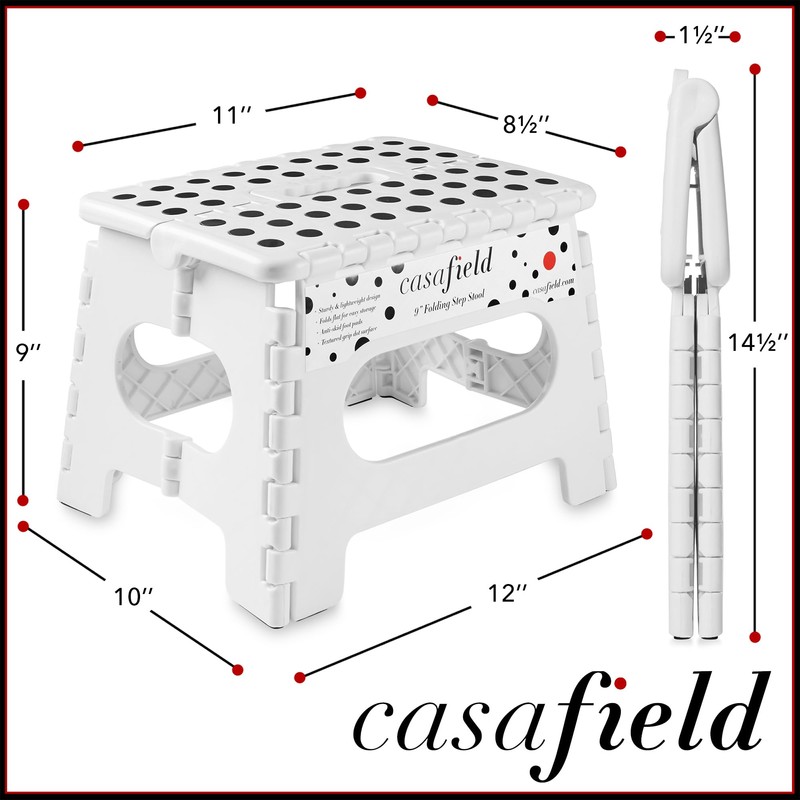 Casafield 9" Folding Step Stool with Handle, White - Portable