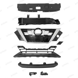 ROKY 8PC For Sentra 2020-22 Front Radiator Shutter Upper Lower Chrome Grille Mesh Kit