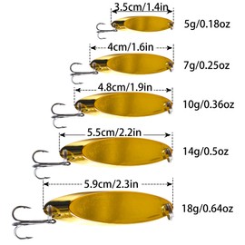 5PCS Fishing Lure Spoons Jig Fishing Hooks Bass Trout Lures Kit Zinc Alloy Fishing Jig Spoon Sequins Spinner Baits for Saltwater Freshwater Weight (Gold, 1.24oz(35g)-5pcs)