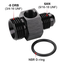 Podavelle 6AN Male Flare to 8AN -8 ORB Male with 1/8 NPT Gauge Port Fuel Pressure Fitting Adapter Aluminum Black
