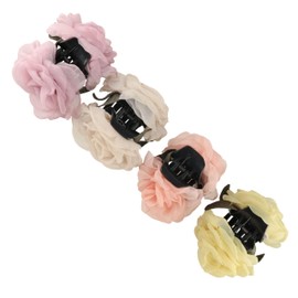 4 Pack Large Tulle Gauze Flower Plastic Hair Claws,Rose Hair Clip Grab Clip Cloth Large Shark Clip Headdress Flower Hair Claw for Women