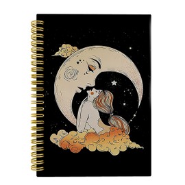 Woman Kissing Crescent Moon Tarot Witchy Mystical Celestial Lined Hardcover Spiral Notebook Journal 5.5×8.3 Inch,College Ruled Notebook for Work Notes Journaling,Gifts for Tarot Astrology Lovers