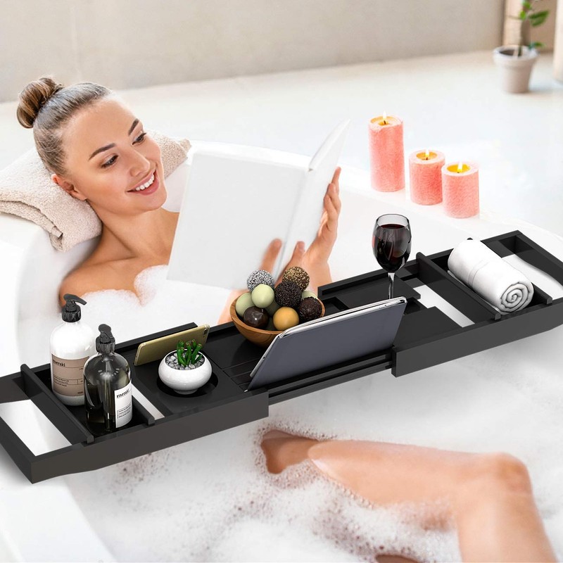 Domax Bathtub Caddy Tray Expandable Bamboo Tub Tray for Luxury