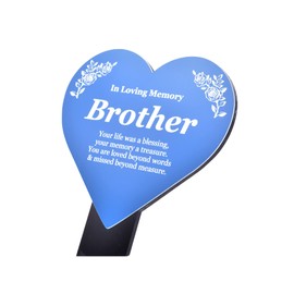 OriginDesigned Brother Memorial Ornament Remembrance Heart Shaped Plaque Stake - Blue and White, Waterproof, Outdoor, Grave Marker, Tribute, Plant Marker