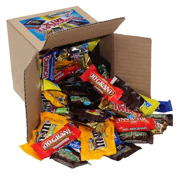 Chocolate Variety Pack - Fun Size Candy - All Your Favorite Chocolate Bars Including M&M, Snickers, Twix and More In 6x6x6 Bulk Box, 3.2 LB