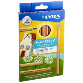 LYRA Super Ferby Nature Wooden Chunky Colouring Pencils, 12 Assorted Colours, Ideal for Children and Schools