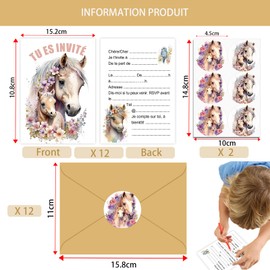 Randomgo 12 x Invitation Cards Children's Birthday Girl with French Envelope, Birthday Invitations Girls, Cartoon Invitation Cards Birthday Set for Themed Party (A6) (A)