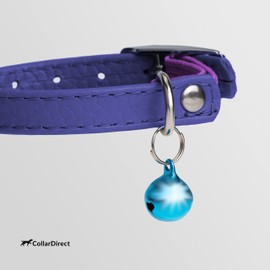 CollarDirect Leather Cat Collar, Safety Collar for Cats with Elastic Strap, Kitten Band with Bell (Purple, 20-28cm)
