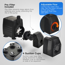 Simple Deluxe LGPUMP290G 290 GPH ETL Listed Submersible Pump Hydroponics, Aquaponics, Fountains, Ponds, Statuary, Aquariums & Inline, Black