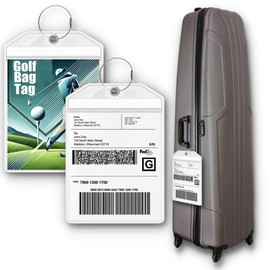 Golf Bag Luggage Tag - Extra Large 9" x 6", Waterproof Plastic Zipper Pouch, PVC Bag Tags for Golf Bag - Sealable Label Holder for Golf Bag (2)