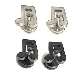 2 x Pairs Mens Surgical Steel Music Notes Quavers Earring Ear Stud Fake Ear Stretcher Stainless Black Silver