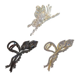 3PCS Large Metal Hair Claw Clips for Women Girls, 4.3 Inch Non-slip Flower Hair Clips for Thick Long & Curly Hair, Strong Hold Styling Accessories (C)