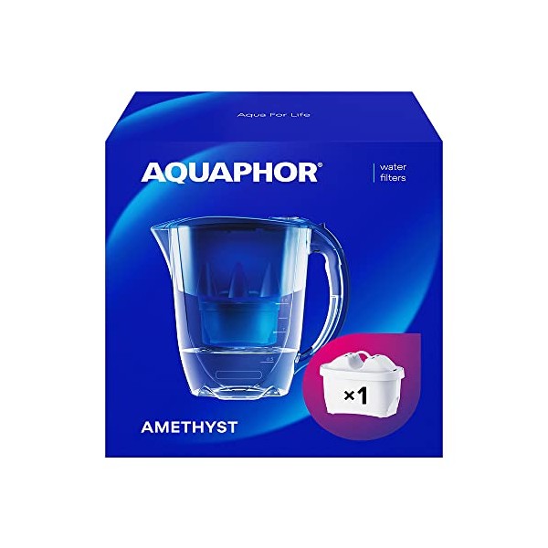AQUAPHOR Water Filter Amethyst Blue incl. 1 MAXFOR+ filter I Carafe for 2.8l I Fits in the refrigerator door I Reduces lime & chlorine I Table water filter I Stylish container