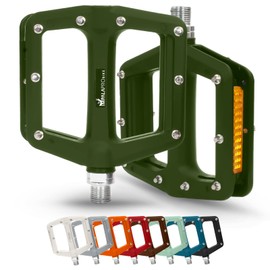 IMPALAPRO - Bike Pedals with Reflective in Nylon Fiber - Flat Bike Pedal with Selaed Bearing 9/16" - Mountain Bike Pedals - BMX Pedals - Road Bike Pedals - Flat Pedals with Reflectors (Dark Green)