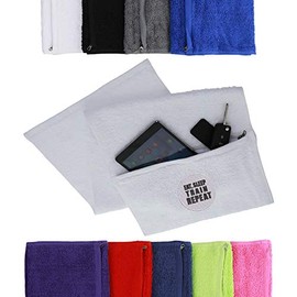 aztex Eat, Sleep, Train, Repeat Gym Towel With Zipped Pocket, White