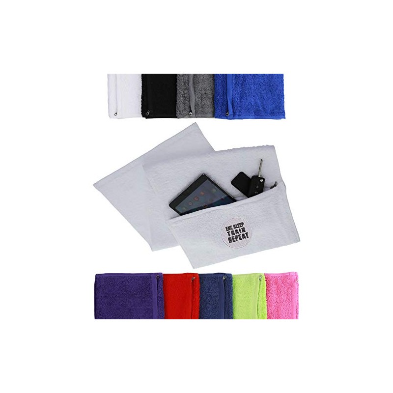 aztex Eat, Sleep, Train, Repeat Gym Towel With Zipped Pocket,