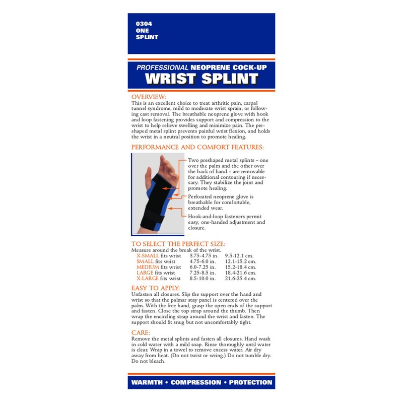 OTC OTC Wrist Splint, Cock-up Style, Neoprene, Large (Left Hand)