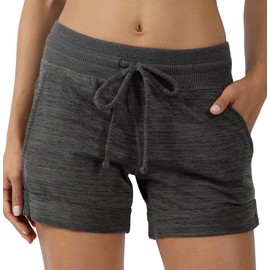 90 Degree By Reflex Soft and Comfy Activewear Lounge Shorts with Pockets and Drawstring for Women - Heather Olive - Small