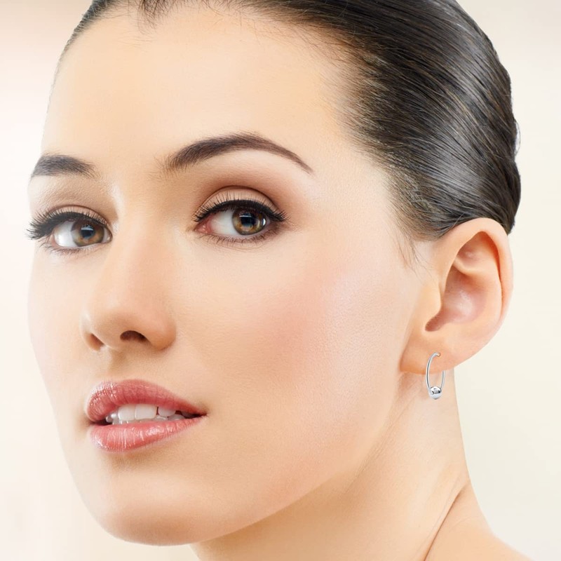 DTPSilver - 925 Sterling Silver Small Hoops Earrings and Ball