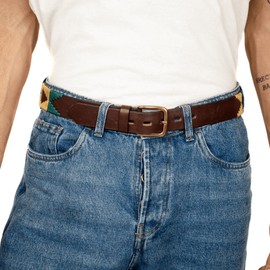 GauchoLife Polo Belt Hand-Stitched leather belt (Green and Tan, 40)
