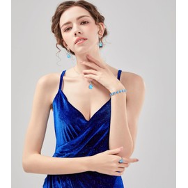 LMXXVJ Jewelry Set For Women,Australian Crystal Aquamarine Necklace Ring Earrings Bracelet Costume Mother's Day Christmas Jewelry Set Gifts for Mom/Wife,Silver-Tone