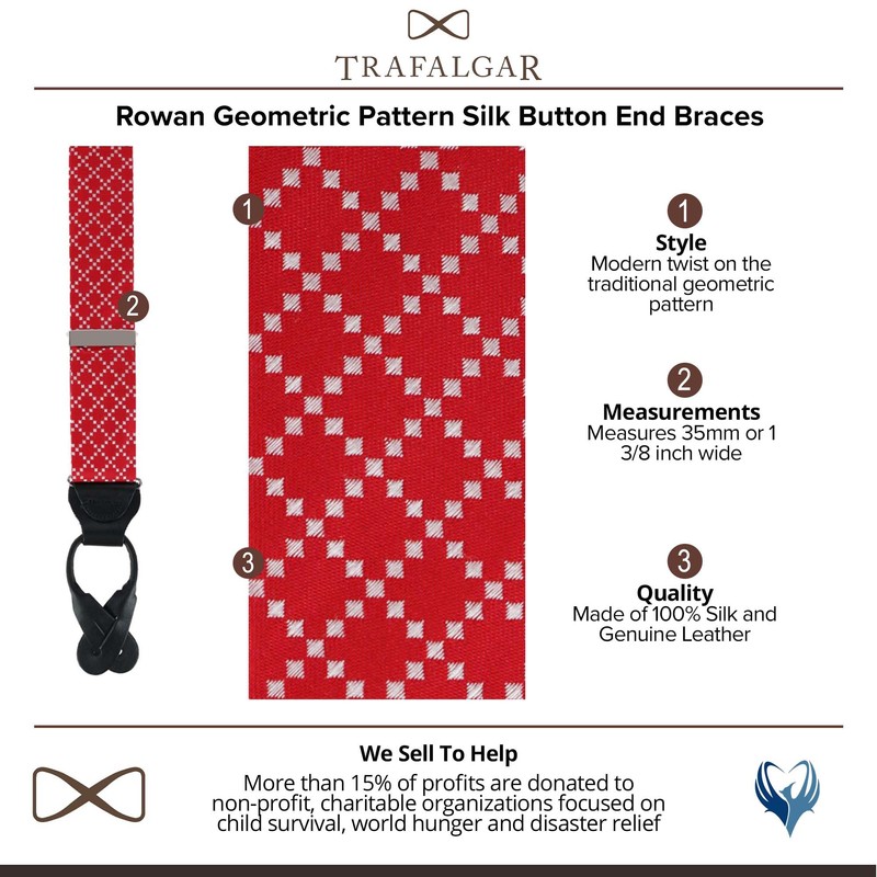 Trafalgar Men's Rowan Geometric Pattern Silk Button End Braces (Suspenders),