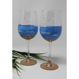 Hand Painted Wine Glasses - Beach and Sand (Set of 2)