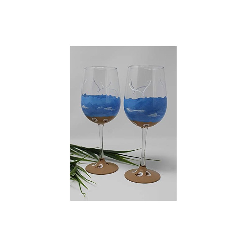Hand Painted Wine Glasses - Beach and Sand (Set of