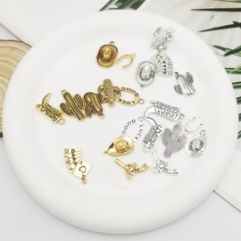 Julie Wang 100 Grams Western Cowboy Charms Antique Silver Gold Color Mix Alloy Boot Hat Pendants for Necklace Earrings Bracelet Jewelry Making Cowgirl Gifts DIY Craft about 60-70 pcs