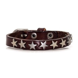 Mgutillart Punk Vintage Alloy Belt Buckle Bracelet Star Leather Cuff Bracelet(Brown)