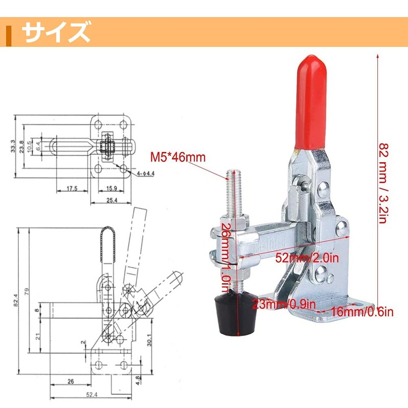 Yosoo Mini Toggle Clamp, 2 Pack GH-101-A Vertical Clamp Downward