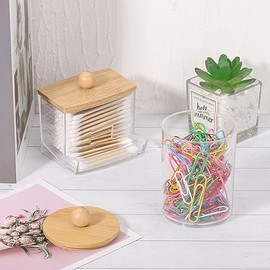 Juego de accesorios de baño de bambú, 4 piezas - Soporte para cepillo de dientes transparente, dispensador de jabón de plástico y 2 soportes para