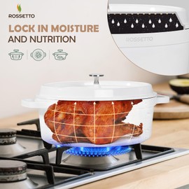 ROSSETTO 5.5QT Oval Dutch Oven Pot with Lid, Ceramic Dutch Oven with Silicone Assist Handle Holder, Dishwasher Safe, Oven Safe up to 450° F, Non-Stick & Non-Toxic Bread Dutch Oven with Lid for Baking,Brasing, Soups, Red