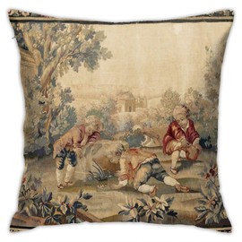 Aubusson Antique French Tapestry Pillow Covers Decorative Throw Pillowcase 18x18 Inch Couch Cushion Cover for Home Decor Living Room Bedroom College Dorm Bed Car Sofa