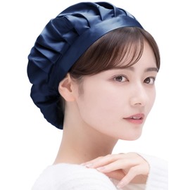 COCOSILK Night Cap, Silk, Simple Type, For Sleeping, Silk Cap, 100% Silk, Hair Cap, Long, Short Hair, navy