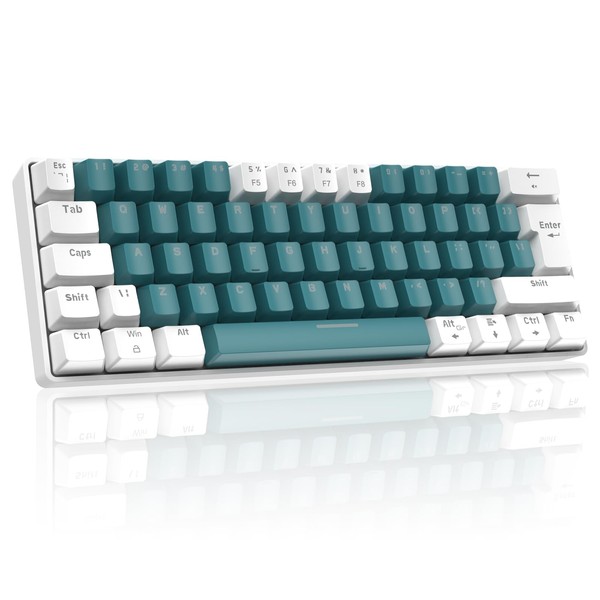 UK Layout 60% Percent Gaming Mechanical Keyboard, 62-Key Ultra-Compact Blue Switches Wired Office Mixed-Colored Keyboard with ABS keycaps, 19 RGB Backlight Modes for Computer/Laptop-aqua green