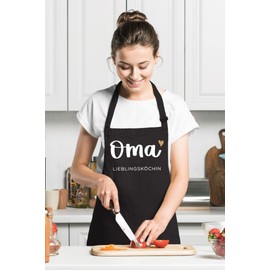 SpecialMe® Cooking Apron with Saying "Lieblingskoch Lieblingsköchin" Gift for Dad Grandpa Mum Grandma Cotton, Lieblingskoch Grandma Black