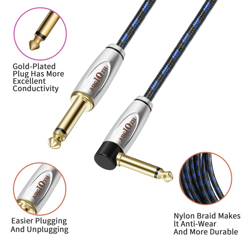 AUGIOTH Guitar Cable 10 ft 2 Pack, Electric Instrument Bass